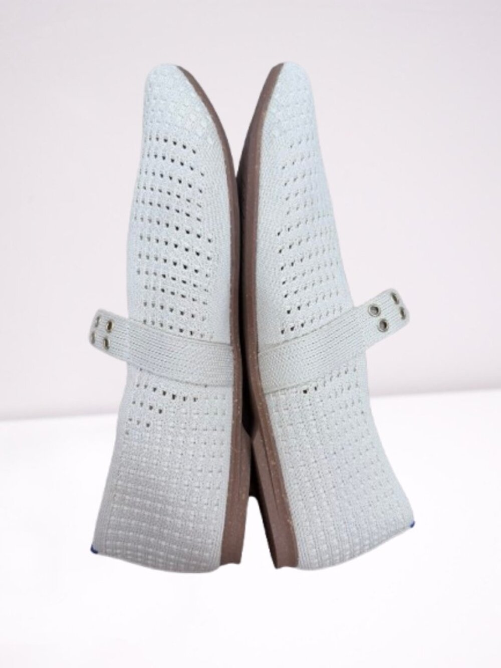 Rothy's The Max Buckle Mary Jane Flats Size 10 Cream Woven Worn Once - Picture 10 of 12